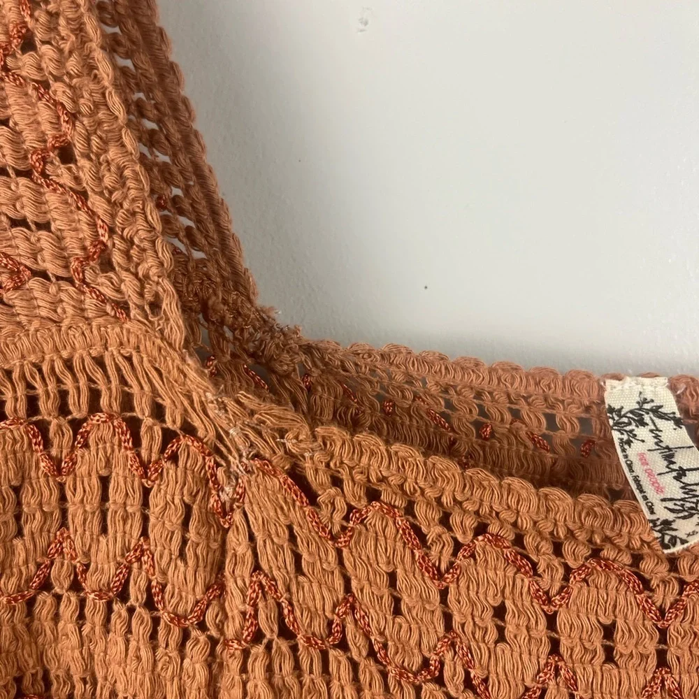 Free People Dancing In The Waves Romper in Rust Orange Balloon Sleeves size XS